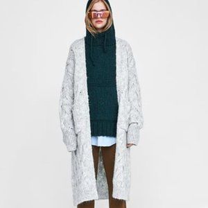 Zara Midi Long Cable Knit Cardigan w Front Pockets